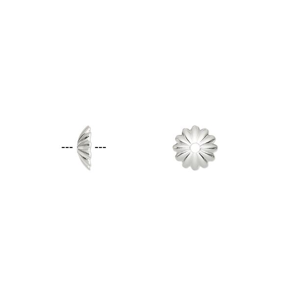 Bead cap, silver-plated brass, 7x2mm ribbed round, fits 8-10mm bead. Sold per pkg of 100. image number 0