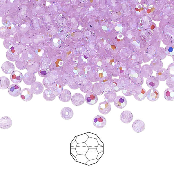 Bead 24pk violet AB, Preciosa Czech crystal 3mm round image number 0