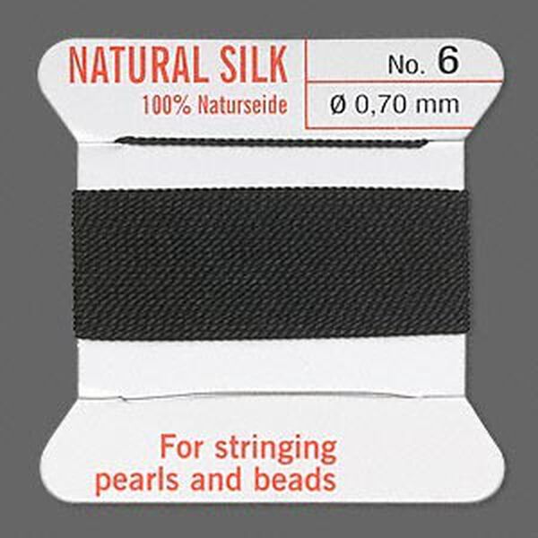 Thread, Griffin, silk, black, size #6. Sold per 2-meter card (approximately 78 inches). image number 0