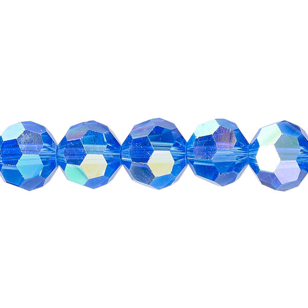 Bead 1pk 32 facets translucent medium blue AB, Celestial Crystal® 10mm round 15.5-16 inch image number 0