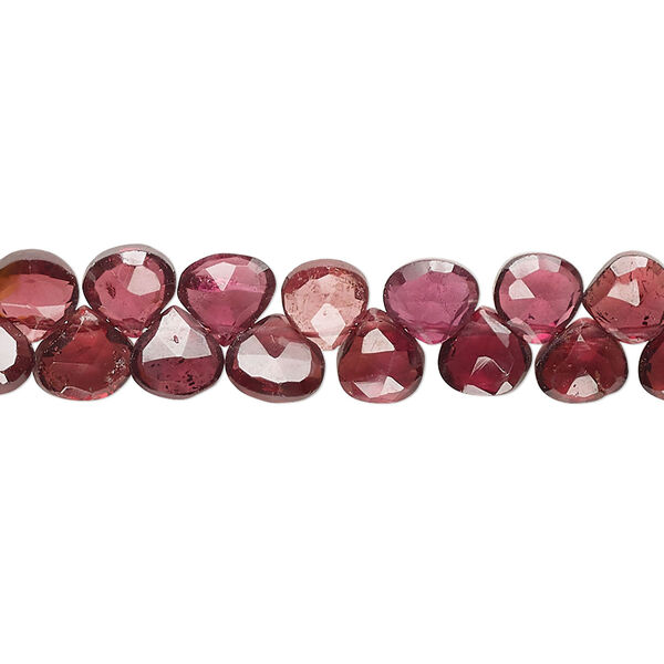 Bead, rhodolite garnet (natural), 5-6mm hand-cut top-drilled faceted puffed teardrop, B+ grade, Mohs hardness 7 to 7-1/2. Sold per 8-inch strand, approximately 55 beads. image number 0