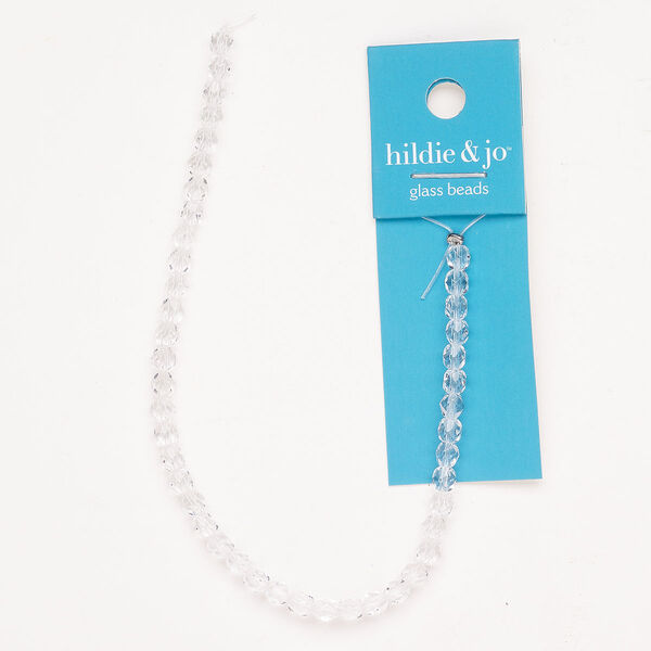 Bead glass 1pk 4mm faceted round, clear 7 inch image number 0