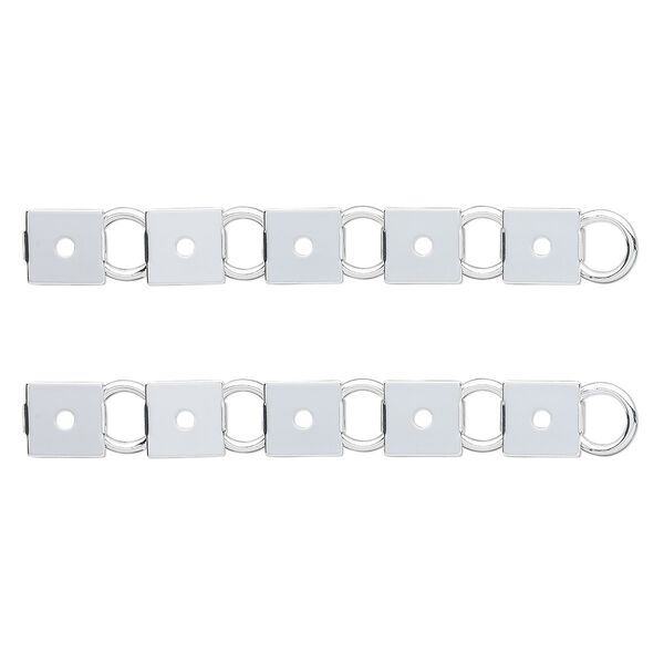 Bracelet component, silver-plated steel, (12) 10mm square link settings, 7 inches with fold-over clasp. Sold per pkg of 2. image number 0
