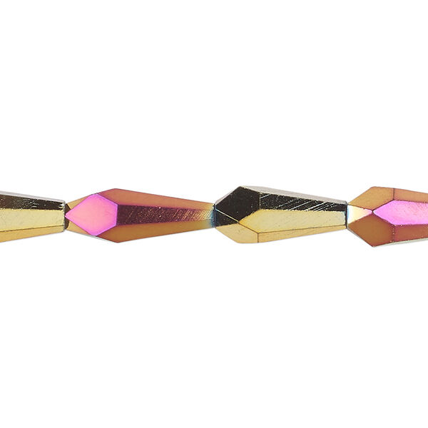 Bead, glass, crystal rose gold, 14x6mm faceted teardrop. Sold per 15-1/2 to 16-inch strand. image number 0