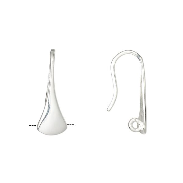 Ear wire fishhook 1pkg2 sterling silver, 20mm fan shape / open hidden loop, 18 gauge 1 pair image number 0
