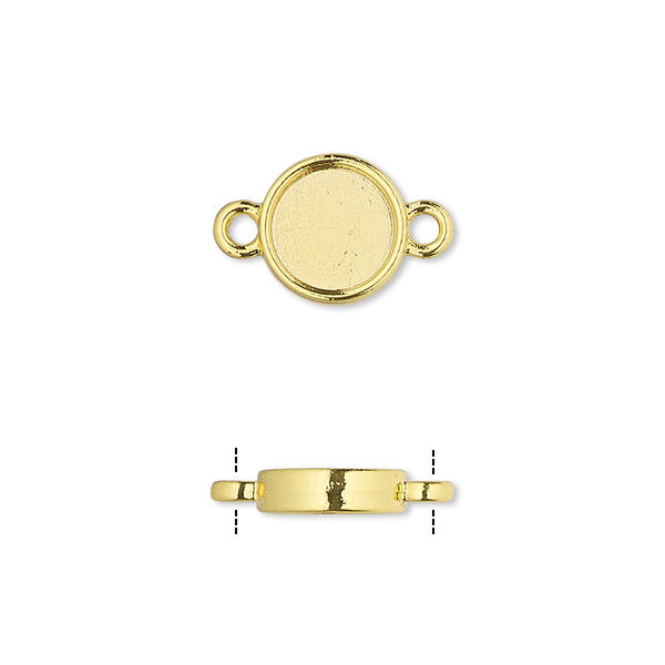 Link, gold-finished brass, 10mm double-sided round with 8mm round setting. Sold per pkg of 10. image number 0