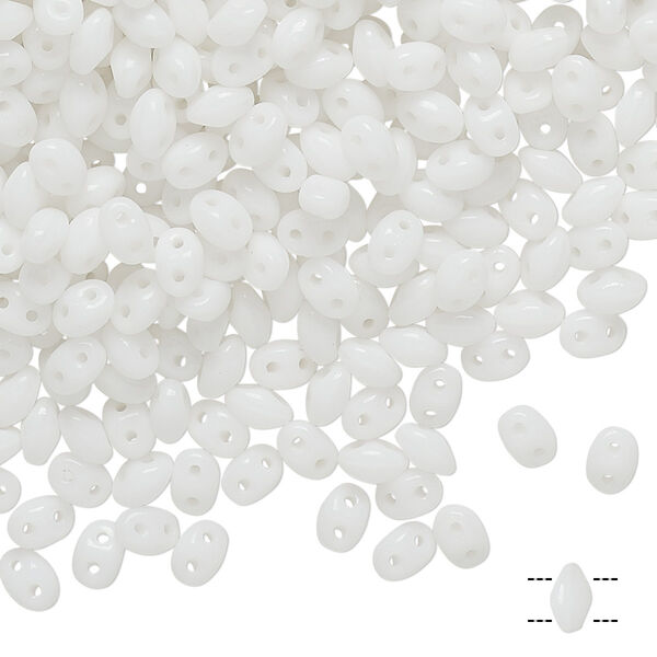 Bead, Preciosa Twin™, Pressed Twin, Czech pressed glass, white, 5x2.5mm oval with 2 holes. Sold per 50-gram pkg. image number 0