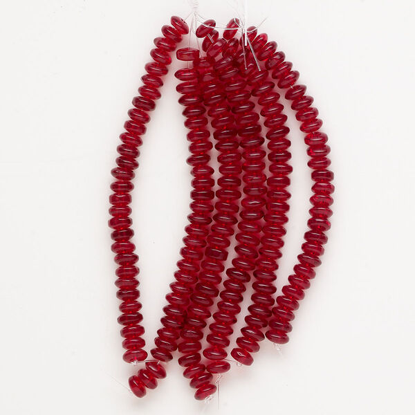 Bead, glass, translucent red, 7x3mm saucer. Sold per 21-inch strand, approximately 170 beads. image number 0