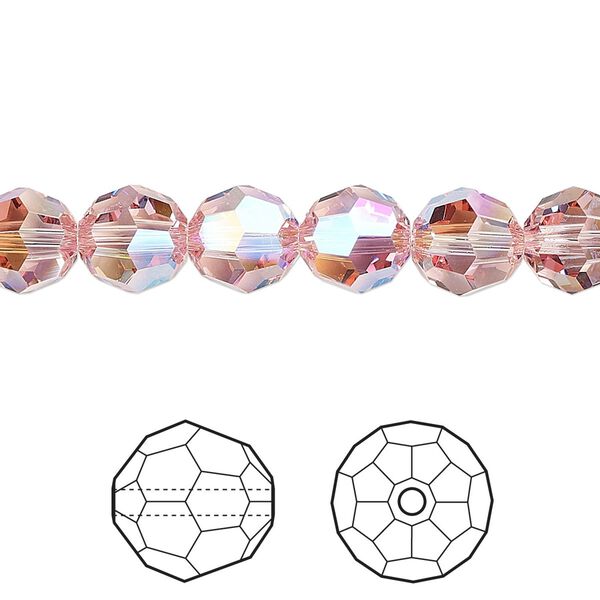 Bead 144pk light rose shimmer, Crystal Passions® 8mm round 5000 image number 0