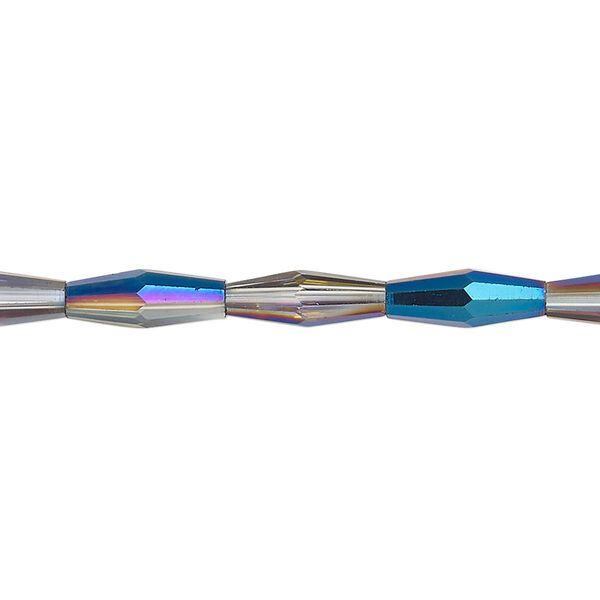 Bead, glass, crystal Bermuda blue, 12x4mm long bicone. Sold per 15-1/2 to 16-inch strand. image number 0