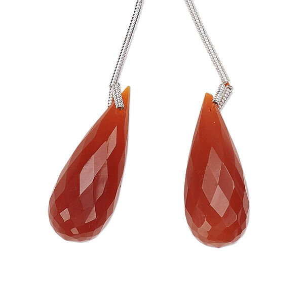Carnelian 1pkg2, hand-cut top-drilled faceted teardrop bead 26x10mm image number 0