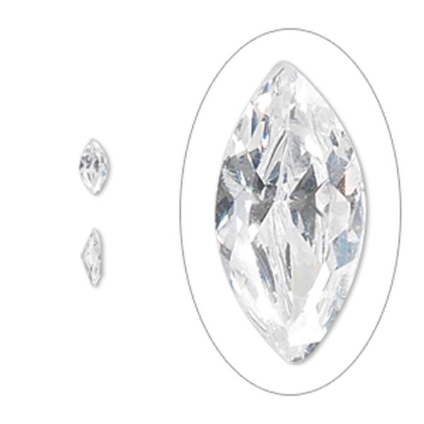 Gem, cubic zirconia, spinel white, 6x3mm faceted marquise, Mohs hardness 8-1/2. Sold per pkg of 5. image number 0