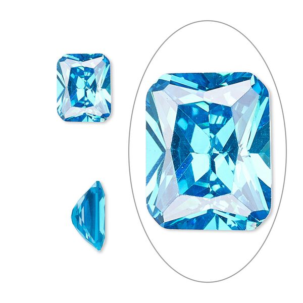 Gem, cubic zirconia, zircon blue, 10x8mm faceted emerald-cut, Mohs hardness 8-1/2. Sold individually. image number 0