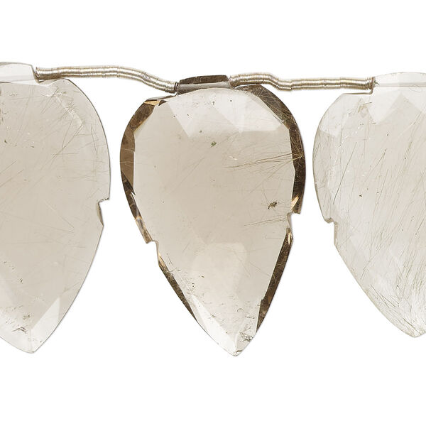 Golden rutilated quartz / red hair quartz 1pkg8, hand-cut top-drilled faceted puffed arrowhead bead natural 37x23mm-41x29mm image number 0
