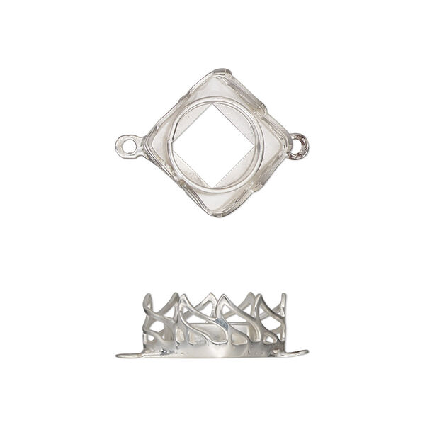 Link, Almost Instant Jewelry®, sterling silver, 15mm diamond with wave edge and open back with 10mm square flat back bezel setting. Sold individually. image number 0