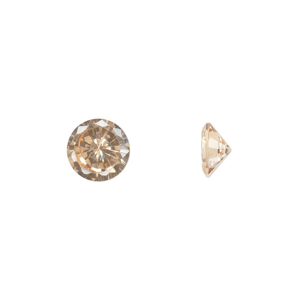 Gem, cubic zirconia, champagne, 8mm faceted round, Mohs hardness 8-1/2. Sold individually. image number 0