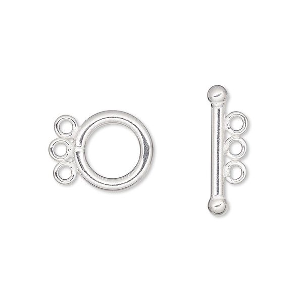 Clasp, 3-strand toggle, sterling silver-filled, 12mm smooth round. Sold individually. image number 0
