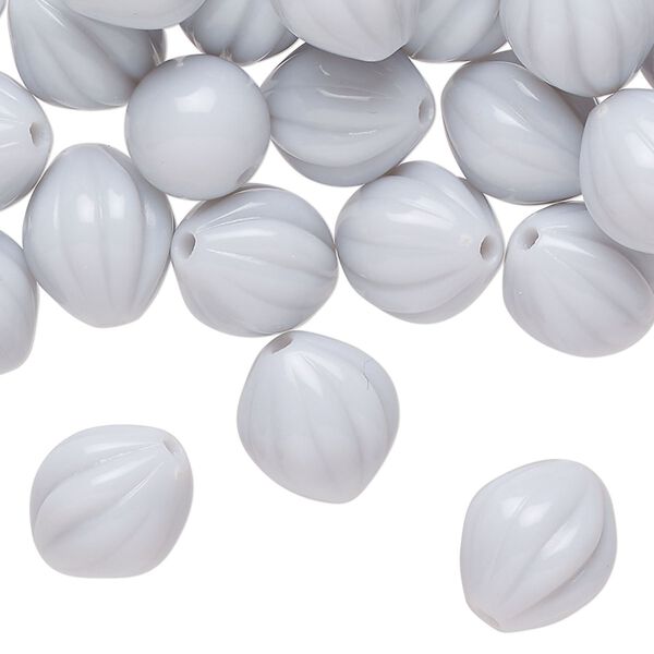 Bead, acrylic, light grey, 12x11mm corrugated oval. Sold per 2-ounce pkg, approximately 80 beads. image number 0