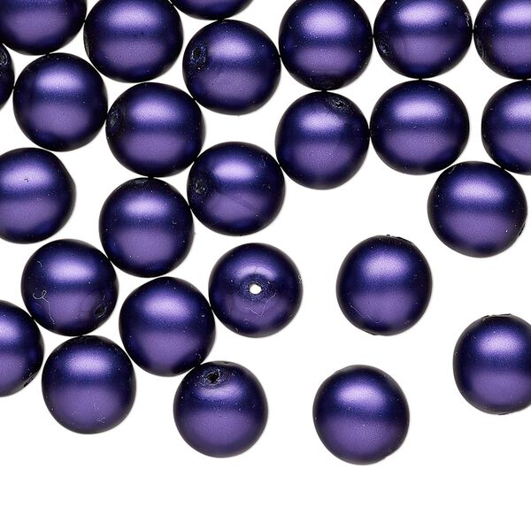 Bead druk Czech pearl-coated glass 50pk 8mm round, matte opaque purple image number 0