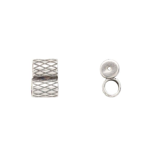Clasp JBB Findings slide 1pkg1 brass, 11x7.5mm textured double-round tube, set of 2 antique silver-plated image number 0