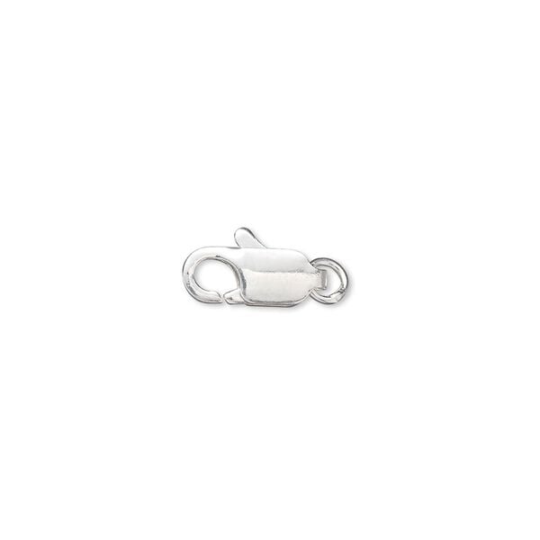 Clasp, lobster claw, silver-plated brass, 12x5mm with jump ring. Sold per pkg of 10. image number 0