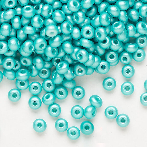 Seed bead, Preciosa Ornela Czech glass, pkg/500g, #6 rocaille, opaque PermaLux dyed sea green chalkwhite, (22016). image number 0