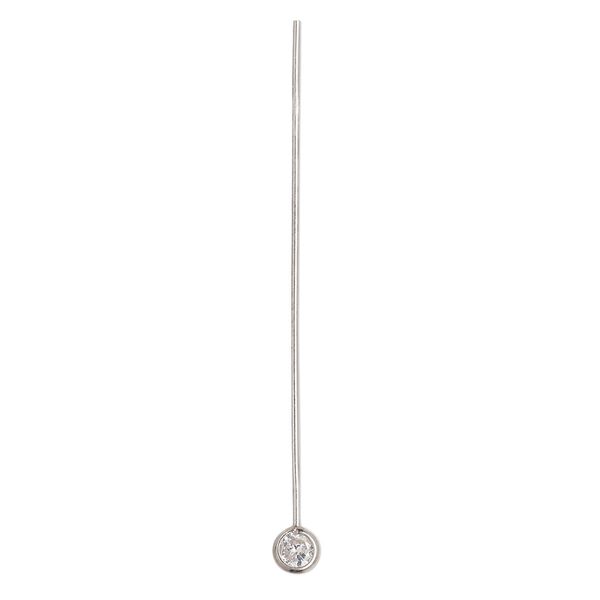 Head pin, cubic zirconia and rhodium-plated sterling silver, clear, 2-1/4 inches with 4mm faceted round, 20 gauge. Sold per pkg of 2. image number 0