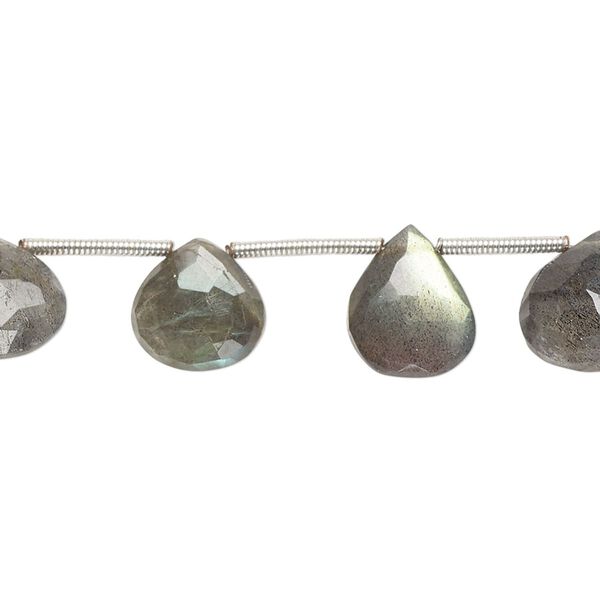 Labradorite 1pkg14, hand-cut top-drilled faceted puffed teardrop bead natural graduated 8x7mm-11x10mm image number 0