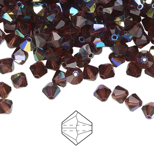 Bead 144pk burgundy AB, Preciosa Czech crystal 5mm bicone image number 0