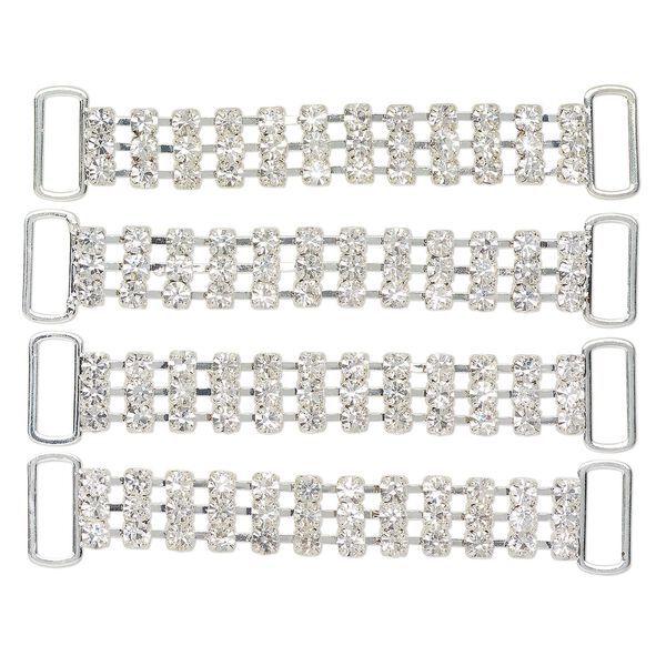 Focal, silver-finished brass and glass, clear, 3x1/2 inch rectangle with (2) 14x5mm holes. Sold per pkg of 4. image number 0