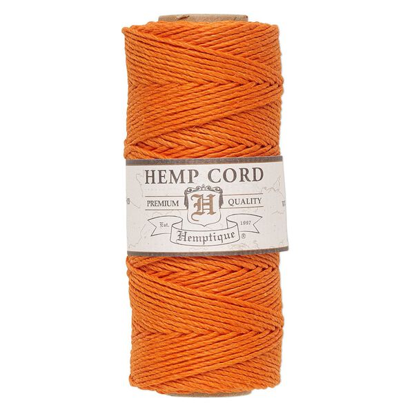Cord, Hemptique®, polished hemp, orange, 1mm diameter, 20-pound test. Sold per 205-foot spool. image number 0