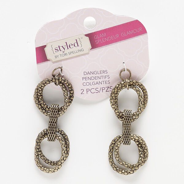 Focal, antiqued brass-finished steel, 64x25mm with links. Sold per pkg of 2. image number 0