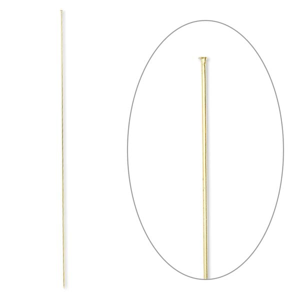 Stick pin, gold-finished brass, 8 inches with head, 18 gauge. Sold per pkg of 10. image number 0