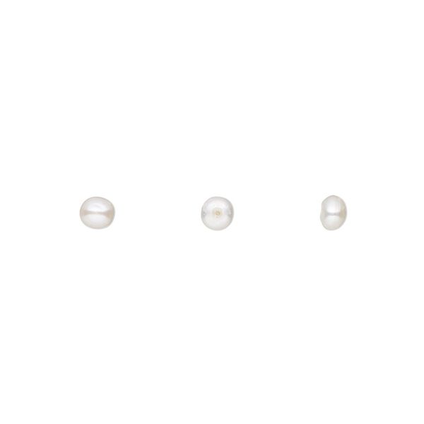 Pearl, White Lotus™, cultured freshwater (bleached), white, 3-3.5mm half-drilled button, B grade, Mohs hardness 2-1/2 to 4. Sold per pair. image number 0