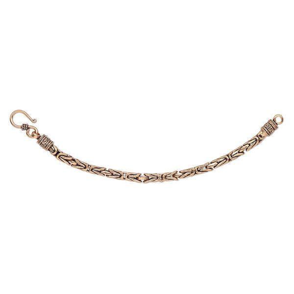 Bracelet, antique copper-plated copper, 6mm wide Byzantine, 6-1/2 inches with hook-and-eye clasp. Sold individually. image number 0