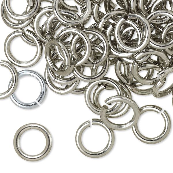 Jump ring, anodized aluminum, metallic grey, 10mm round, 6.8mm inside diameter, 14 gauge. Sold per pkg of 100. image number 0