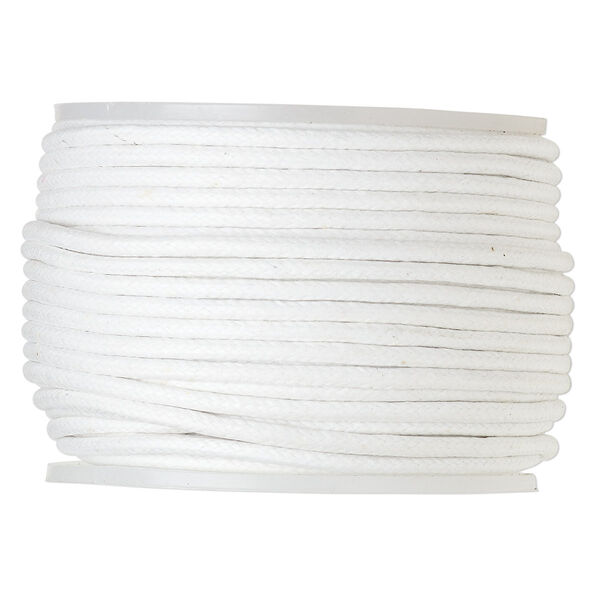 Cord, waxed cotton, white, 2mm, 50+ pound test. Sold per 100-meter spool. image number 0