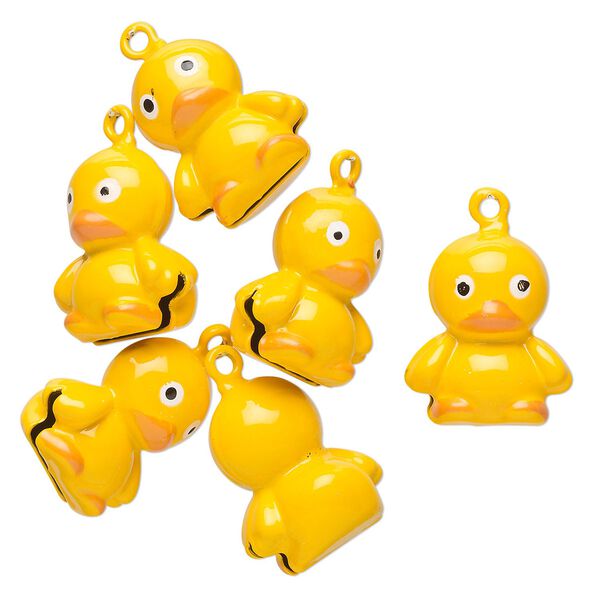 Bell, brass and enamel, multicolored, 21x18mm duck with clapper. Sold per pkg of 6. image number 0