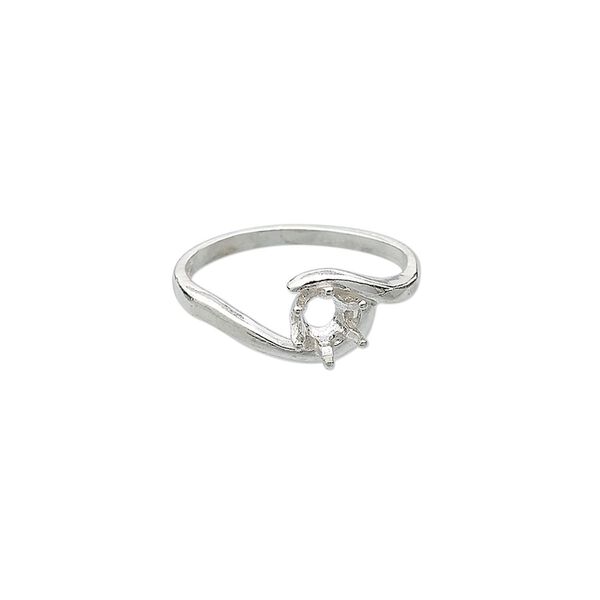 Ring, Sure-Set™, sterling silver, swirl band with 5mm 6-prong round setting, size 6. Sold individually. image number 0