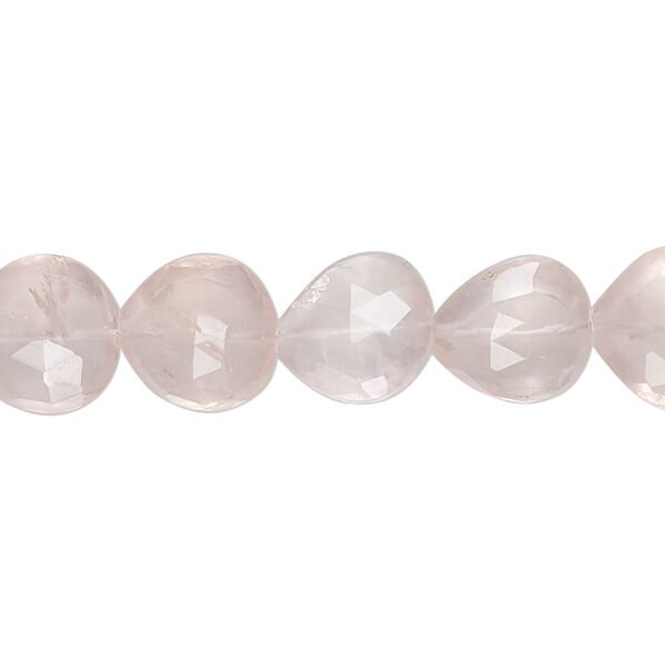 Bead, rose quartz (natural), light, 10x9mm-13x12mm hand-cut faceted puffed teardrop, B grade, Mohs hardness 7. Sold per 8-inch strand, approximately 20 beads. image number 0