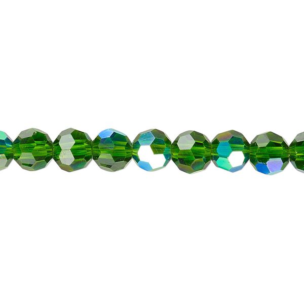 Bead 1pk 32 facets translucent emerald green AB, Celestial Crystal® 6mm round 15.5-16 inch image number 0