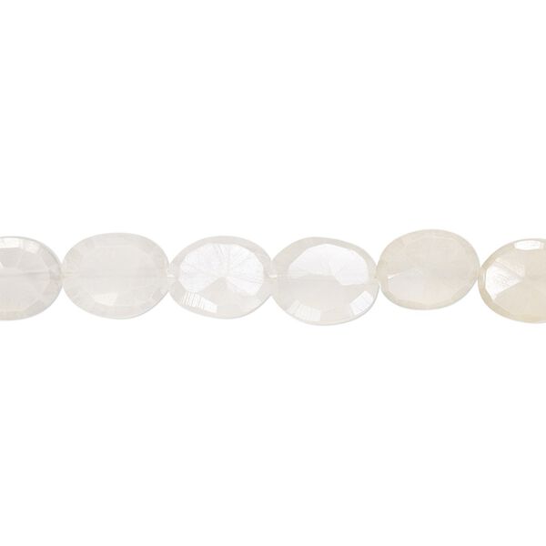 White chalcedony 1pkg1, luster hand-cut faceted flat oval bead 6 inch 8x6mm-9x7mm image number 0