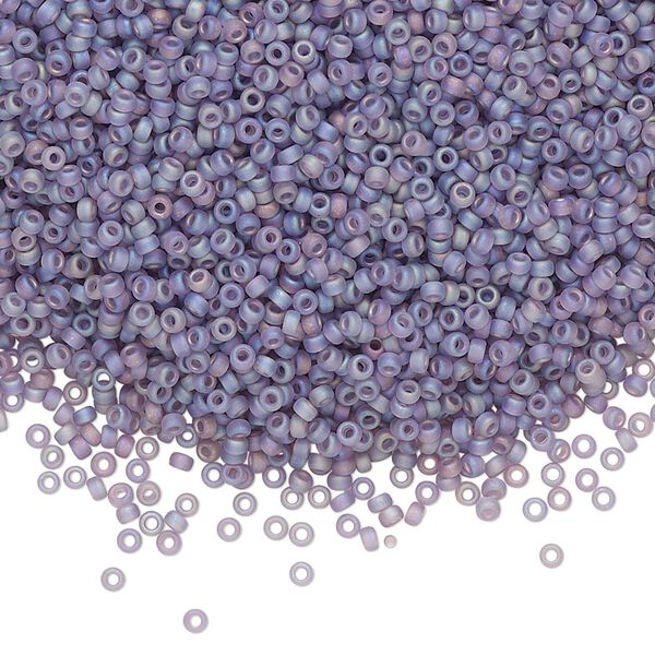 Seed bead, Miyuki, glass, pkg/250g, #15 rocaille, translucent matte rainbow light amethyst, (RR-157FR). image number 0