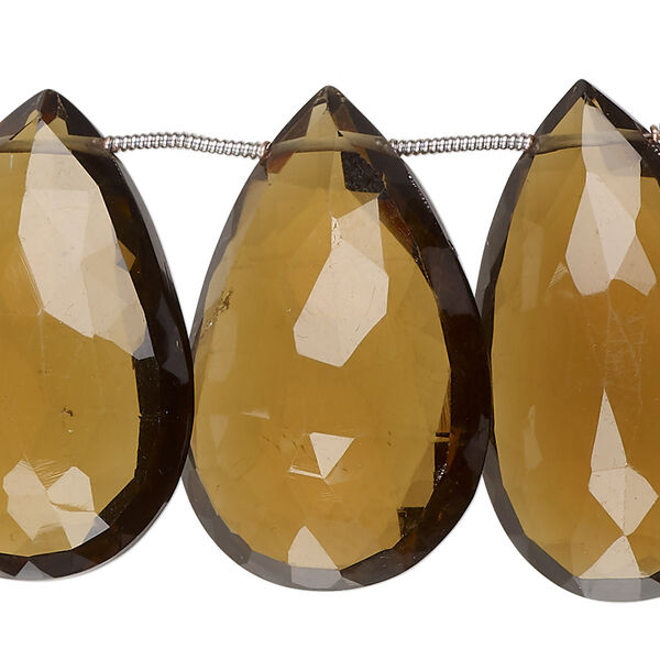 Golden quartz 1pkg12, hand-cut top-drilled faceted puffed teardrop bead 28x17mm-35x22mm image number 0