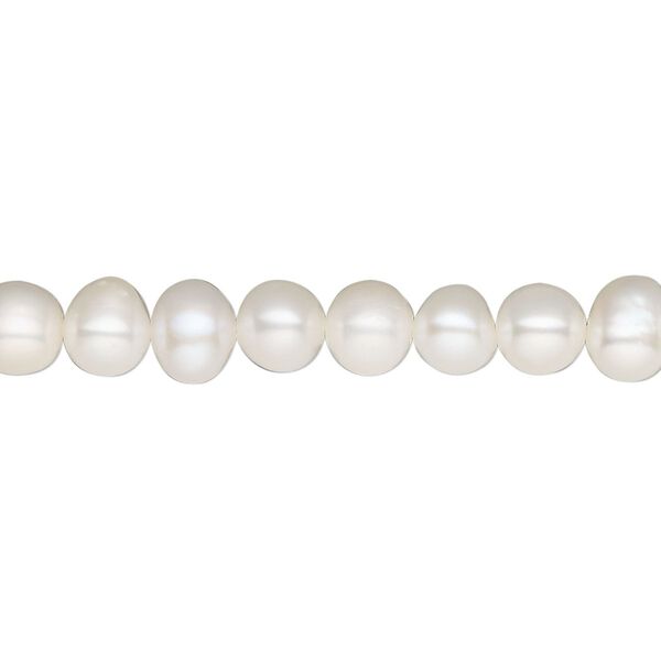Pearl, cultured freshwater (bleached), white, 5-7mm semi-round, B- grade, Mohs hardness 2-1/2 to 4. Sold per 15-1/2 to 16-inch strand. image number 0