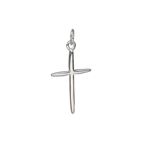 Drop, sterling silver, 18x13mm smooth cross. Sold individually. image number 0