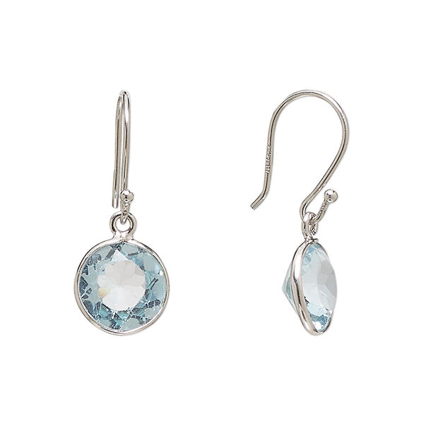 Earring, Create Compliments®, blue topaz (irradiated) and sterling silver, 23.5mm round with fishhook ear wire, 21 gauge. Sold per pair. image number 0