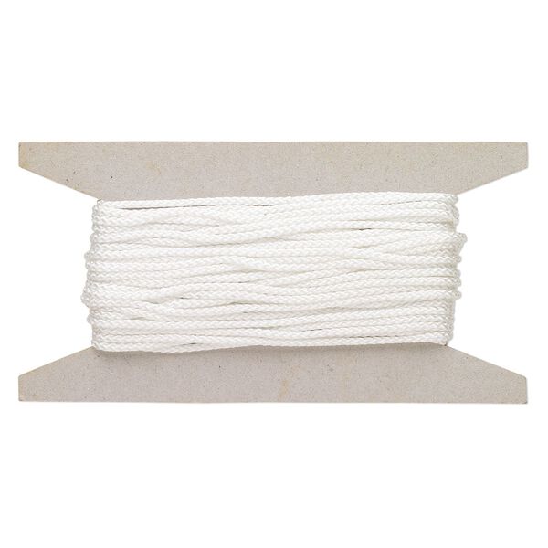 Cord, nylon, white, 2mm round. Sold per 25-foot card. image number 0