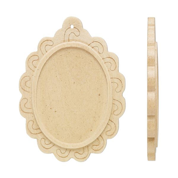 Focal, Japanese pagoda wood (natural), tan, 61x45mm single-sided top-drilled oval with 40x30mm non-calibrated oval glue-in setting. Sold per pkg of 8. image number 0