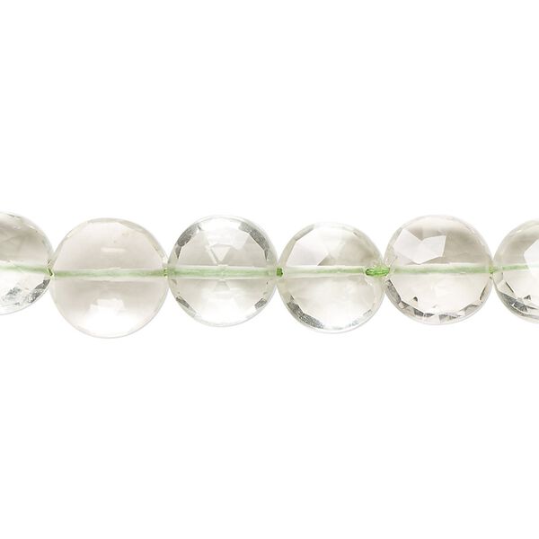 Green quartz 1pkg1, hand-cut faceted puffed flat round bead 7 inch 8-10mm image number 0